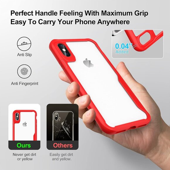 case for iPhone X/XS with 2 Tempered Glass Screen Protectors red and clear - Picture 5 of 7